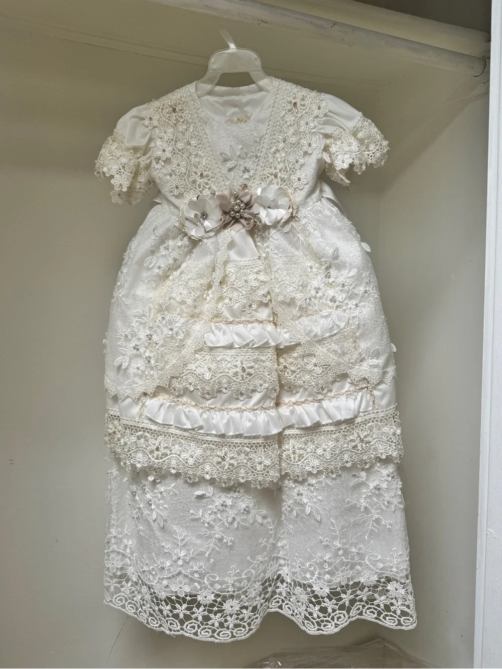 Ivory Lace Floral Christening Gown